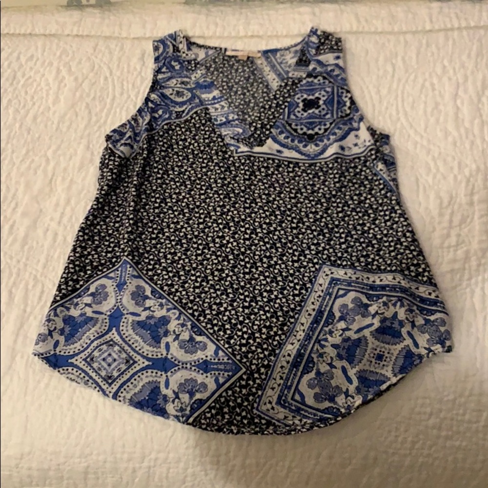 Block Pattern Boho V Neck Tank.